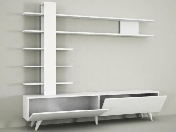 Aleyna Duvar Raflı Kitaplıklı Tv Ünitesi Beyaz