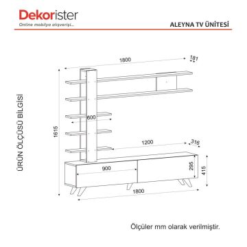 Aleyna Duvar Raflı Kitaplıklı Tv Ünitesi Beyaz