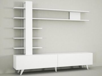 Aleyna Duvar Raflı Kitaplıklı Tv Ünitesi Beyaz