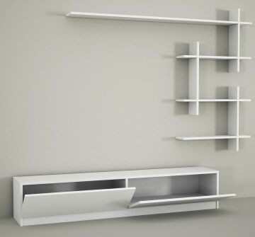Ahenk Duvar Raflı Tv Ünitesi Beyaz
