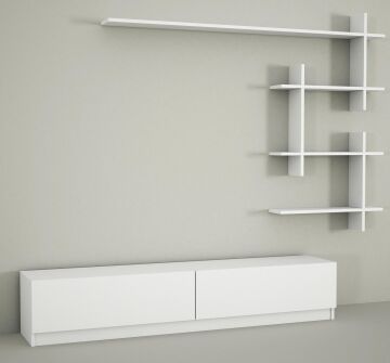 Ahenk Duvar Raflı Tv Ünitesi Beyaz