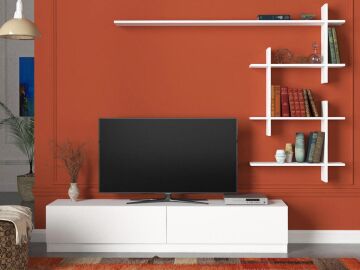 Ahenk Duvar Raflı Tv Ünitesi Beyaz