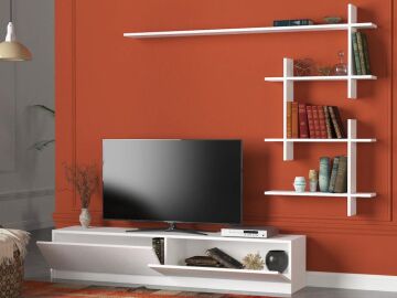 Ahenk Duvar Raflı Tv Ünitesi Beyaz