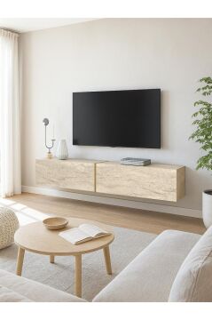 Dorpek Modern Espanse Tv Ünitesi Traverten 180 cm , Modern ve Kolay Kurulum, Gold Detaylı