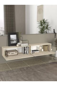 Dorpek Modern Espanse Tv Ünitesi Traverten 180 cm , Modern ve Kolay Kurulum, Gold Detaylı