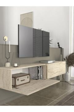 Dorpek Modern Espanse Tv Ünitesi Traverten 180 cm , Modern ve Kolay Kurulum, Gold Detaylı