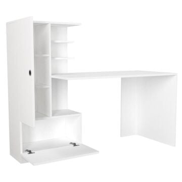Dekorister Domingos Beyaz Kitaplıklı Çalışma Masası - Raflı Bilgisayar ve Ders Masası