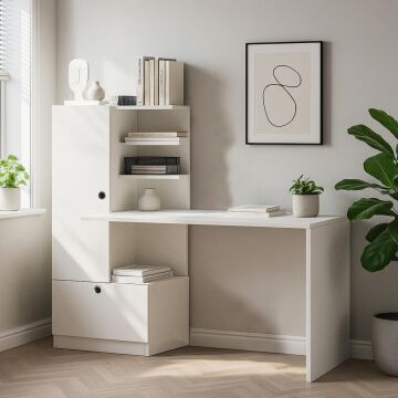 Domingos Kitaplıklı Çalışma Masası Beyaz
