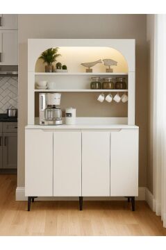 Dorpek Melinta 4 Kapaklı LED’li Mutfak Dolabı – Kahve Köşesi & Çok Amaçlı Dolap