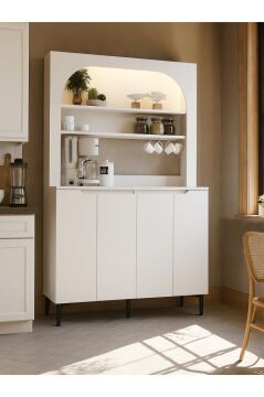 Dorpek Melinta 4 Kapaklı LED’li Mutfak Dolabı – Kahve Köşesi & Çok Amaçlı Dolap