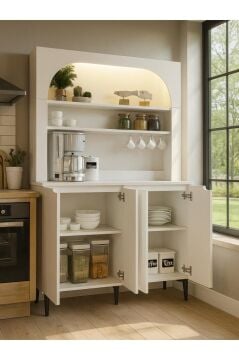 Dorpek Melinta 4 Kapaklı LED’li Mutfak Dolabı – Kahve Köşesi & Çok Amaçlı Dolap