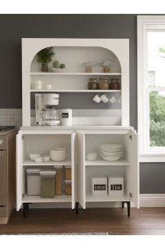 Dorpek Melinta 4 Kapaklı LED’li Mutfak Dolabı – Kahve Köşesi & Çok Amaçlı Dolap