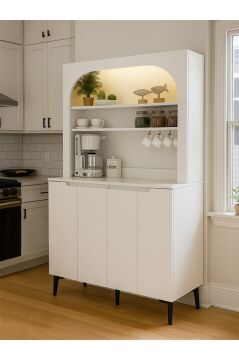 Dorpek Melinta 4 Kapaklı LED’li Mutfak Dolabı – Kahve Köşesi & Çok Amaçlı Dolap