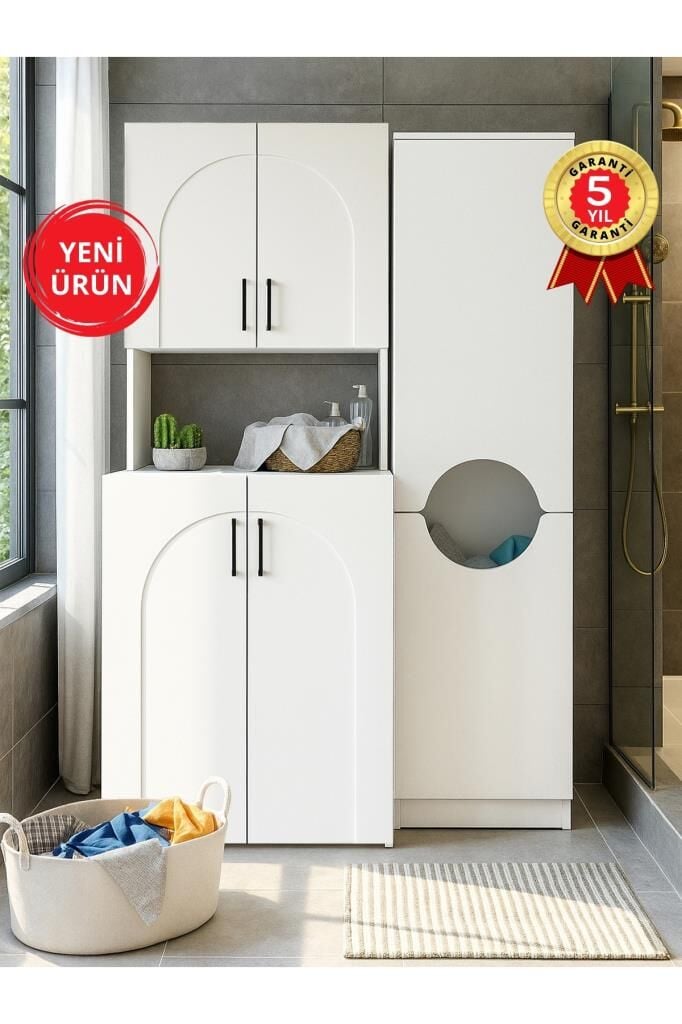 Dorpek Kalira Çamaşır Makinesi Dolabı & Verga Çok Amaçlı Dolap Beyaz