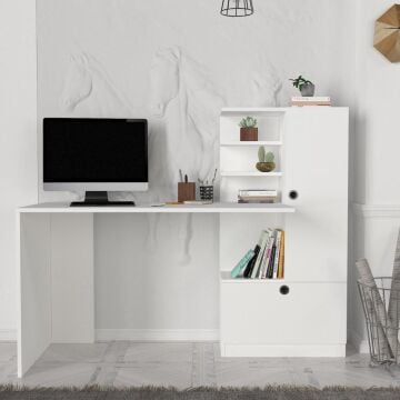 Merinos Kitaplıklı Çalışma Masası Beyaz