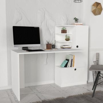 Merinos Kitaplıklı Çalışma Masası Beyaz