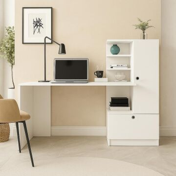 Merinos Kitaplıklı Çalışma Masası Beyaz