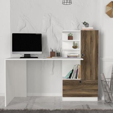 Merinos Kitaplıklı Çalışma Masası Beyaz-Ceviz
