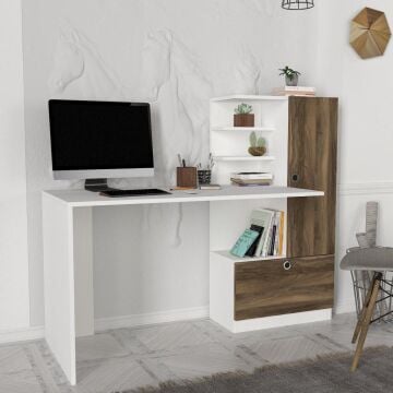 Merinos Kitaplıklı Çalışma Masası Beyaz-Ceviz