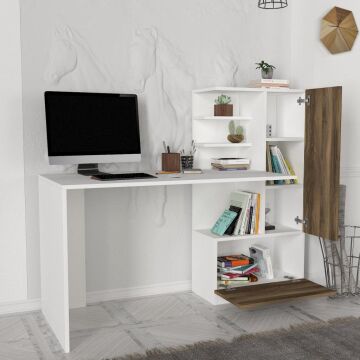 Merinos Kitaplıklı Çalışma Masası Beyaz-Ceviz