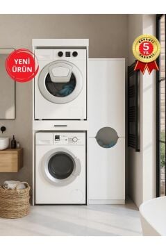 Dorpek Fika Çamaşır ve Kurutma Makinesi Dolabı & Verga Kirli Sepetli Çok Amaçlı Dolap Beyaz