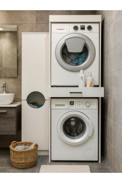 Dorpek Fika Çamaşır ve Kurutma Makinesi Dolabı & Verga Kirli Sepetli Çok Amaçlı Dolap Beyaz