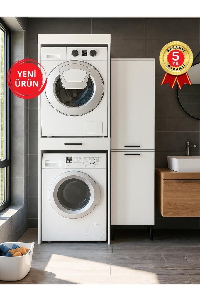 Dorpek Fika Çamaşır ve Kurutma Makinesi Dolabı & Singa Çok Amaçlı Dolap Beyaz