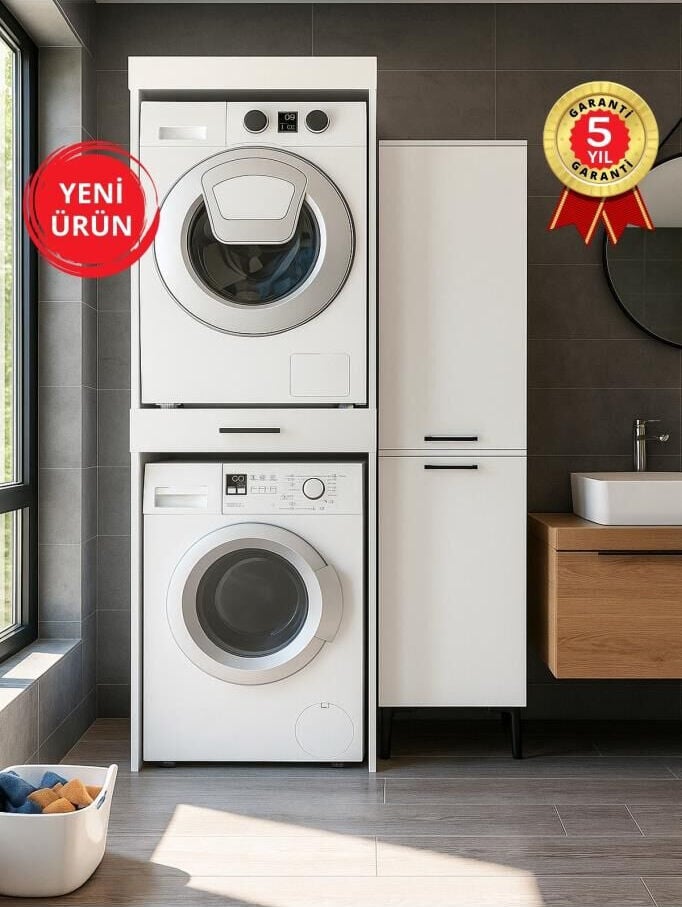 Dorpek Fika Çamaşır ve Kurutma Makinesi Dolabı & Singa Çok Amaçlı Dolap Beyaz