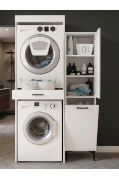 Dorpek Fika Çamaşır ve Kurutma Makinesi Dolabı & Singa Çok Amaçlı Dolap Beyaz