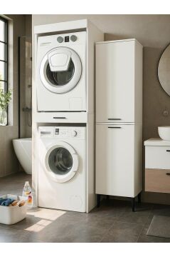 Dorpek Fika Çamaşır ve Kurutma Makinesi Dolabı & Singa Çok Amaçlı Dolap Beyaz