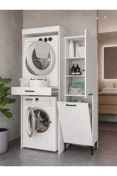 Dorpek Fika Çamaşır ve Kurutma Makinesi Dolabı & Singa Çok Amaçlı Dolap Beyaz