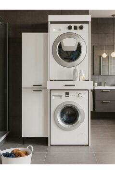 Dorpek Fika Çamaşır ve Kurutma Makinesi Dolabı & Singa Çok Amaçlı Dolap Beyaz