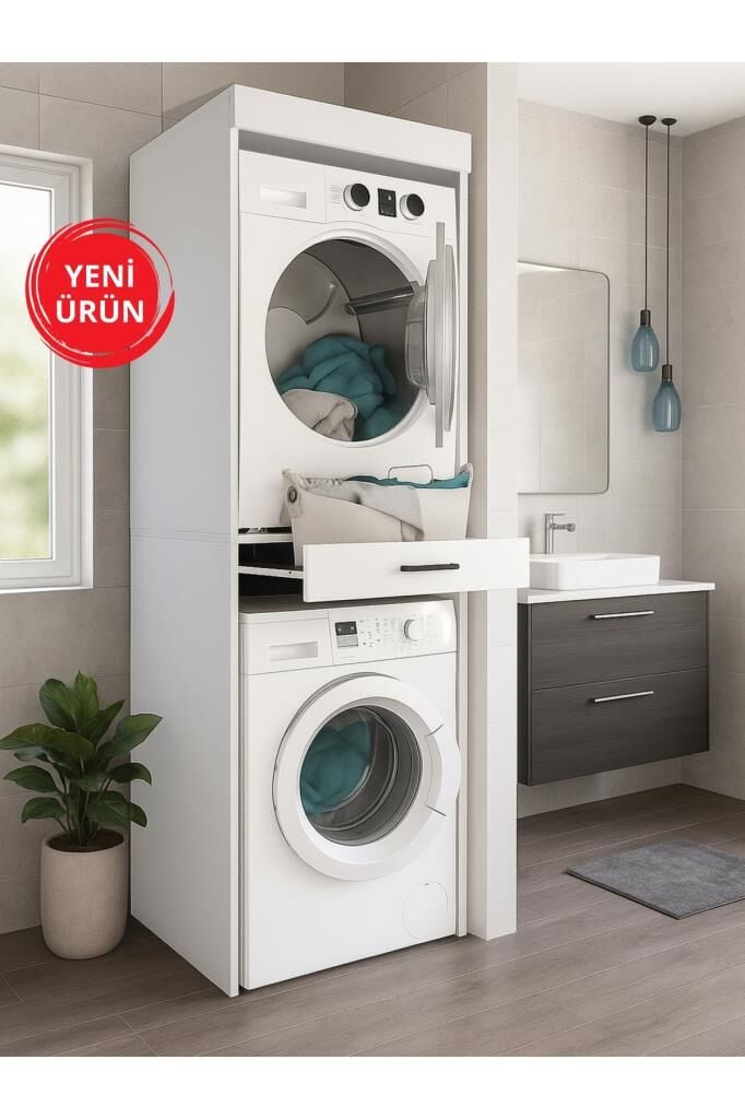 Dorpek Fika Çamaşır ve Kurutma Makinesi Dolabı – Beyaz - Çok Amaçlı Dolap - Banyo Dolabı