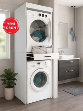 Dorpek Fika Çamaşır ve Kurutma Makinesi Dolabı – Beyaz - Çok Amaçlı Dolap - Banyo Dolabı