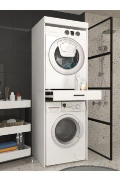 Dorpek Fika Çamaşır ve Kurutma Makinesi Dolabı – Beyaz - Çok Amaçlı Dolap - Banyo Dolabı