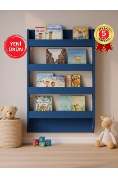 Dorpek Drama Çocuk Odası Montessori Kitaplık - Eğitici Çocuk Kitap Rafı, Şık Lacivert Raf