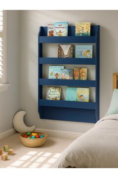 Dorpek Drama Çocuk Odası Montessori Kitaplık - Eğitici Çocuk Kitap Rafı, Şık Lacivert Raf