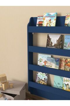 Dorpek Drama Çocuk Odası Montessori Kitaplık - Eğitici Çocuk Kitap Rafı, Şık Lacivert Raf