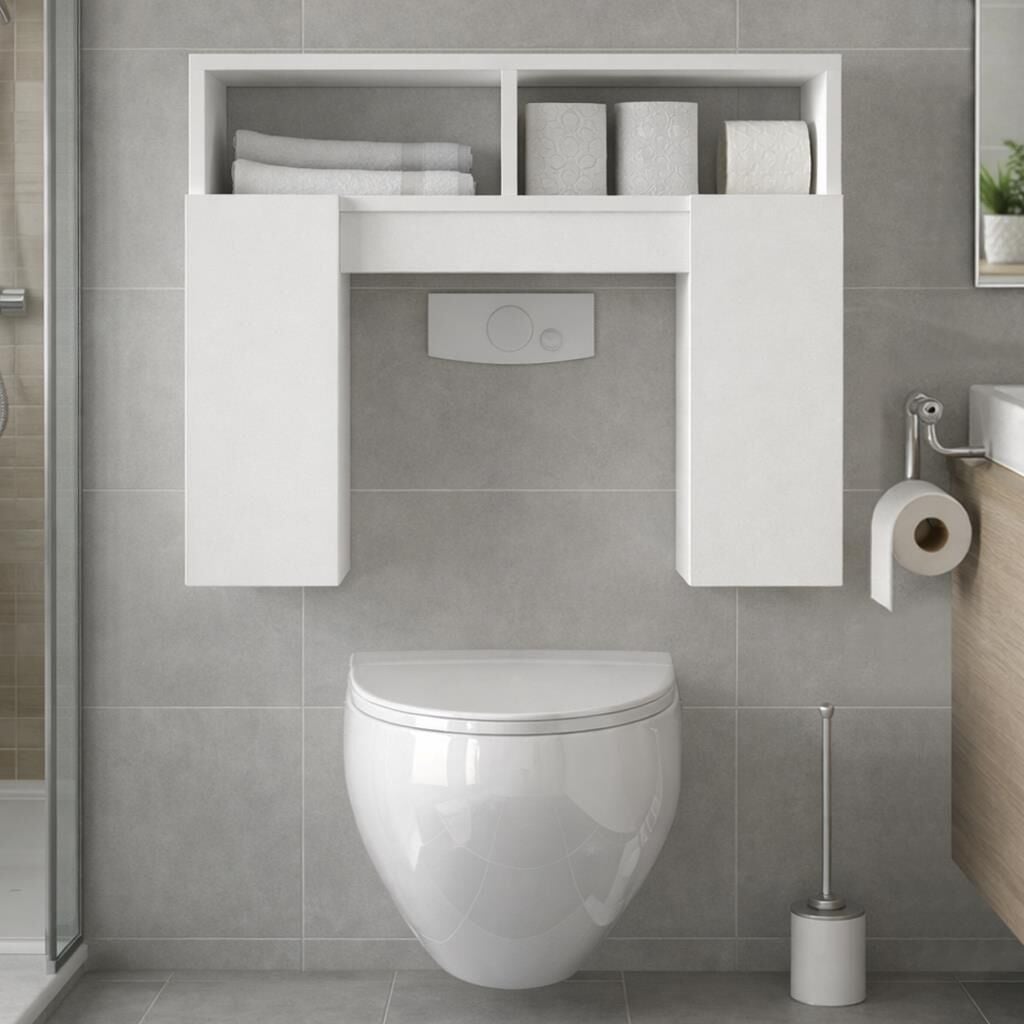 Dekorister Geronimo Beyaz Klozet Üstü Dolap - Kapaklı Raflı Çok Amaçlı Banyo Düzenleyici