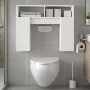 Dekorister Geronimo Beyaz Klozet Üstü Dolap - Kapaklı Raflı Çok Amaçlı Banyo Düzenleyici