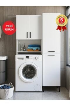 Dorpek Brillon Çamaşır Makinesi Dolabı & Singa Kirli Sepetli Çok Amaçlı Dolap Beyaz