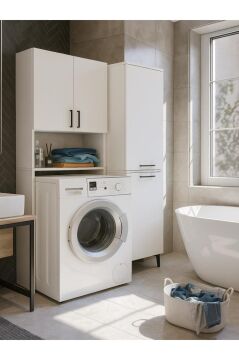 Dorpek Brillon Çamaşır Makinesi Dolabı & Singa Kirli Sepetli Çok Amaçlı Dolap Beyaz