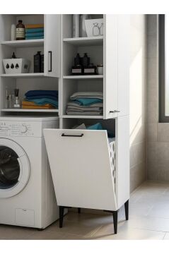 Dorpek Brillon Çamaşır Makinesi Dolabı & Singa Kirli Sepetli Çok Amaçlı Dolap Beyaz