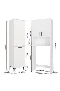 Dorpek Brillon Çamaşır Makinesi Dolabı & Singa Kirli Sepetli Çok Amaçlı Dolap Beyaz