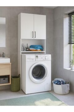 Dorpek Brillon Çamaşır Makinesi Dolabı – Banyo Dolabı & Çamaşır Odası Uyumlu Dolap, Çok Amaçlı Dolap Beyaz