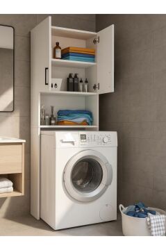Dorpek Brillon Çamaşır Makinesi Dolabı – Banyo Dolabı & Çamaşır Odası Uyumlu Dolap, Çok Amaçlı Dolap Beyaz