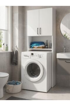 Dorpek Brillon Çamaşır Makinesi Dolabı – Banyo Dolabı & Çamaşır Odası Uyumlu Dolap, Çok Amaçlı Dolap Beyaz
