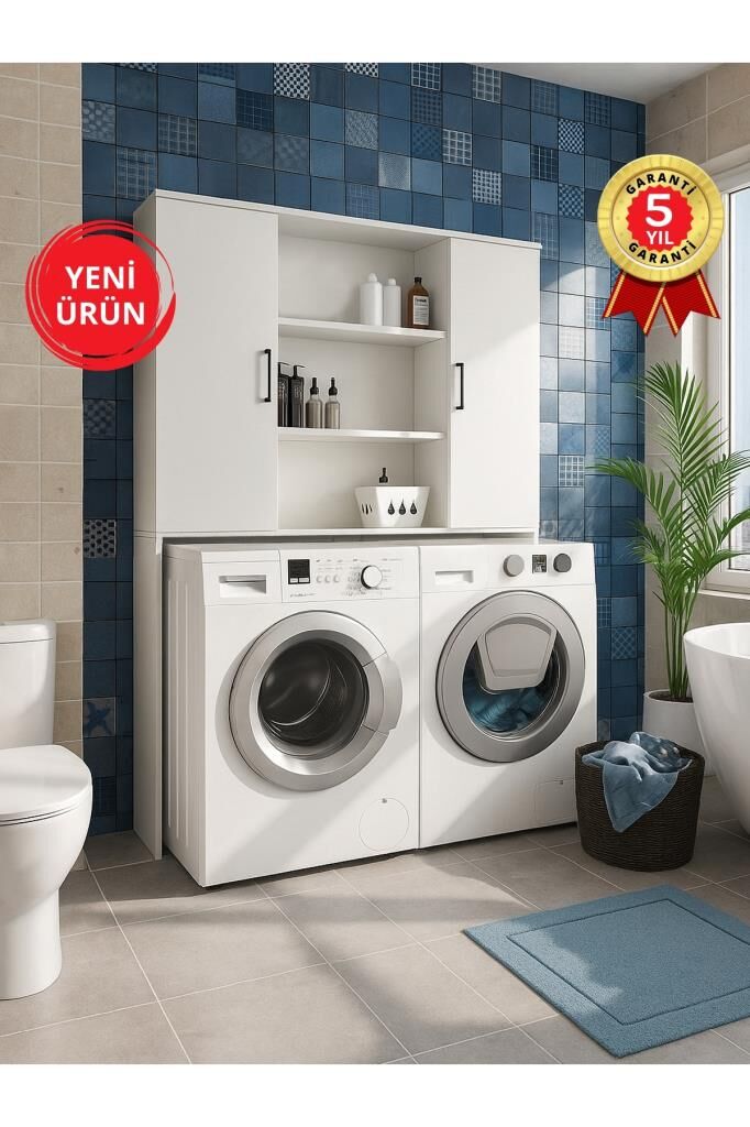 Dorpek Adara 2 Kapaklı Çamaşır ve Kurutma Makinesi Dolabı – Beyaz