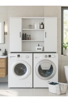 Dorpek Adara 2 Kapaklı Çamaşır ve Kurutma Makinesi Dolabı – Beyaz