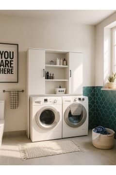 Dorpek Adara 2 Kapaklı Çamaşır ve Kurutma Makinesi Dolabı – Beyaz